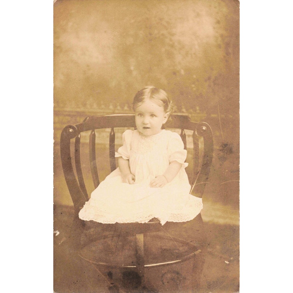 Antique Kruxo RPPC Real Photo Postcard Young Child in Lace Dress Studio Portrait - Picture 1 of 2